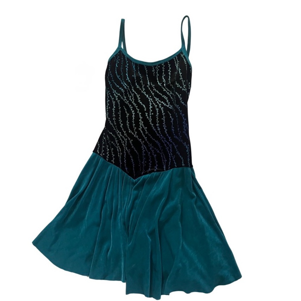 Blue ombre skating or dance dress with lovely floral vine design - Size Small